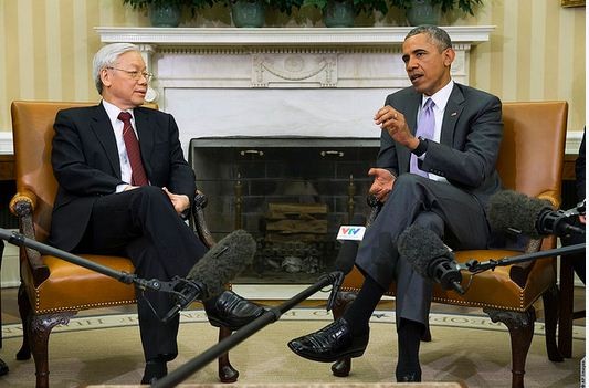 Tổng bí thư Nguyễn Phú Trọng và Tổng thống Barack Obama tại Nhà Trắng. Ảnh: Đại sứ quán Mỹ tại Việt Nam.