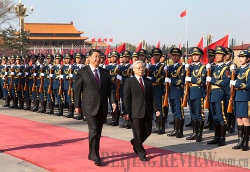 Tổng bí thư Nguyễn Phú Trọng thăm Trung Quốc tháng 4/2015. Ảnh: Beijing Review.