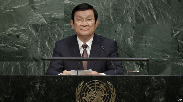 Chủ tịch nước Trương Tấn Sang phát biểu trước Đại hội đồng Liên Hợp Quốc. Ảnh: AP