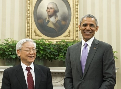 Tổng bí thư Nguyễn Phú Trọng và Tổng thống Barack Obama tại Nhà Trắng.