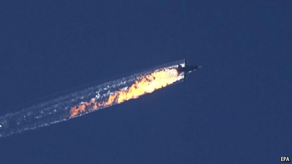Hình ảnh chiếc Su-24 Nga bị bắn hạ, ảnh: EPA.