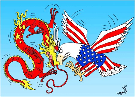 Hình minh họa cạnh tranh ảnh hưởng địa chiến lược trên thế giới giữa hai siêu cường Hoa Kỳ, Trung Quốc, ảnh: Wikispaces.com