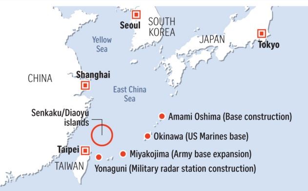 Hệ thống một số căn cứ tên lửa Nhật Bản ở Hoa Đông, ảnh: The Straits Times.