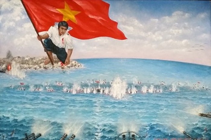 Bức tranh Vòng tròn Bất Tử của họa sĩ Bùi Lệ Trang nhắc nhớ người Việt Nam về những anh hùng đã ngã xuống trước họng súng Trung Quốc xâm lược đá Gạc Ma ngày 14/3/1988.