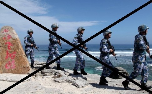 Lính Trung Quốc đồn trú bất hợp pháp trên đảo Phú Lâm, Hoàng Sa, Việt Nam.