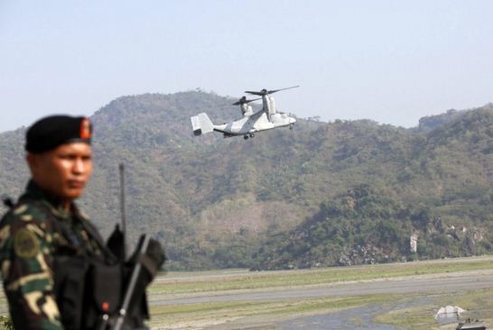 Máy bay MV-22 Osprey của Hoa Kỳ tham gia tập trận Vai Kề Vai ở Philippines hôm qua, ảnh: The Washington Post.