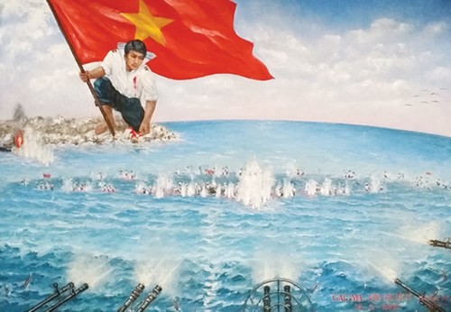 Bức tranh Vòng tròn bất tử của họa sĩ Bùi Lệ Trang tái hiện khoảnh khắc máu nhuốm màu cờ của các chiến sĩ Hải quân Nhân dân Việt Nam quyết tử giữ đảo trong cuộc chiến chống Trung Quốc xâm lược Gạc Ma năm 1988 khi họ tay không tấc sắt.