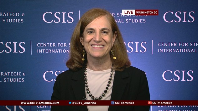 Tiến sĩ Bonnie S. Glaser trả lời phỏng vấn đài truyền hình trung ương Trung Quốc CCTV. Ảnh: CCTV.