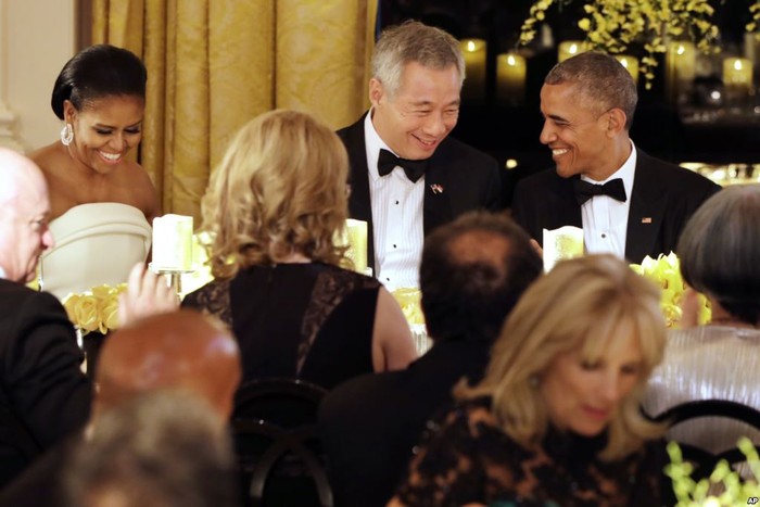 Thủ tướng Lý Hiển Long trong quốc yến chiêu đãi của Tổng thống Barack Obama, ảnh: VOA.