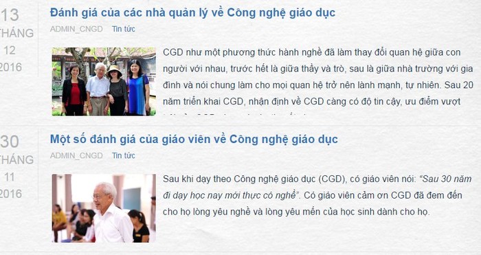 Ảnh chụp màn hình trang congnghegiaoduc.vn, bài đề cập đến vai trò của GS.TS Phạm Đình Thái trong tham gia nghiệm thu một đề tài nghiên cứu về Công nghệ giáo dục.