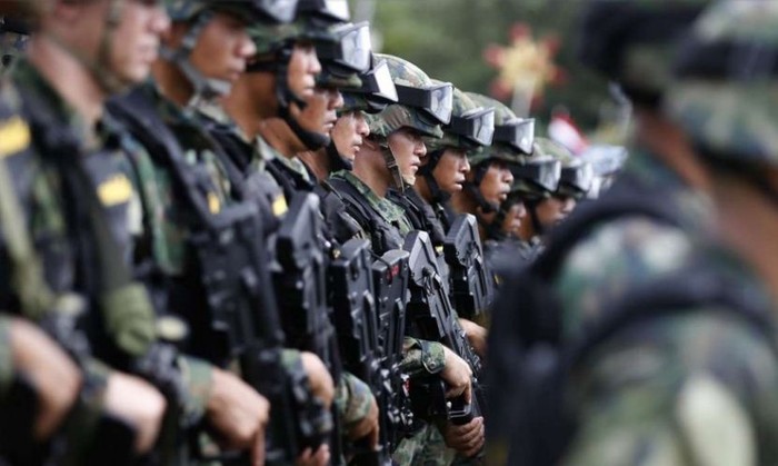 Binh lính Thái Lan trong một cuộc diễn tập chung với lính Trung Quốc ở tỉnh Chonburi, Thái Lan tháng 5 vừa qua, ảnh: EPA / SCMP.