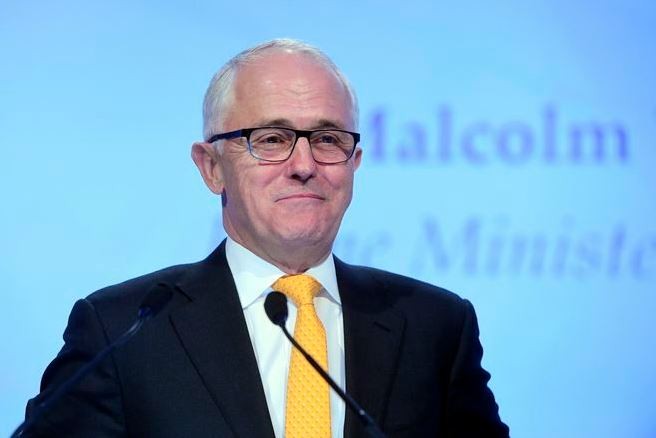 Thủ tướng Australia Malcolm Turnbull phát biểu khai mạc Đối thoại Shangri-la năm nay tại Singapore chiều tối qua, ảnh: AP / The Asahi Shimbun.