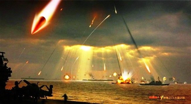 Hình ảnh đồ họa về tên lửa Đông Phong 21D, Trung Quốc tấn công tàu sân bay Mỹ. Ảnh: NN.BY.