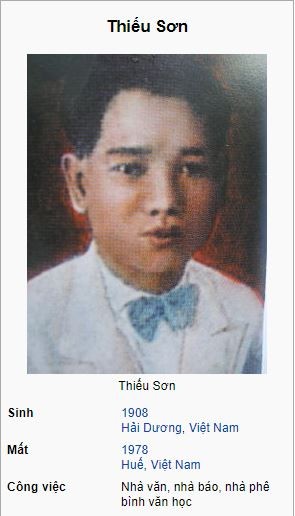 Thông tin về nhà phê bình, nhà văn, nhà báo Thiếu Sơn - Lê Sĩ Quý trên trang Wikipedia.