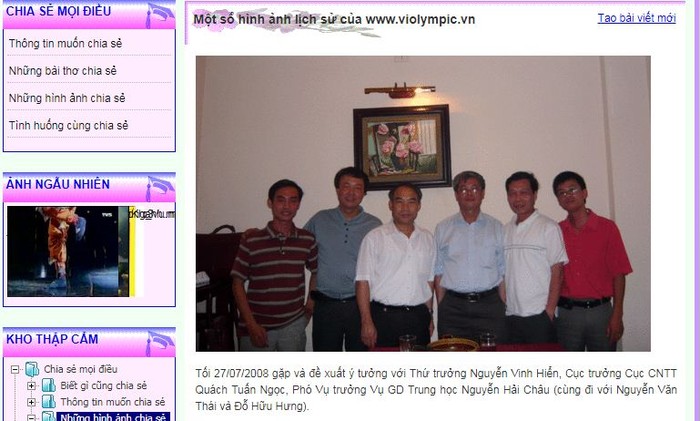 Không khó để nhận ra ông Lê Thống Nhất đứng thứ 2 từ trái qua phải, tiếp đến là ông Nguyễn Vinh Hiển. Ảnh chụp màn hình trang lethongnhat.violet.vn.