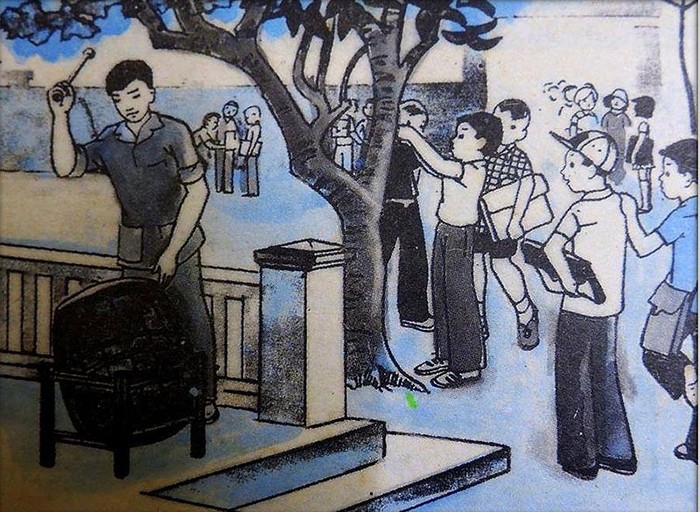Tranh minh họa bài thơ &quot;Cái trống trường em&quot; của tác giả Thanh Hào. Ảnh: PLO.