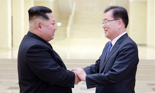 Chủ tịch Triều Tiên Kim Jong-un tiếp Cố vấn An ninh quốc gia Hàn Quốc. Ảnh: Reuters.