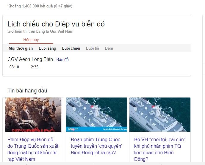 Ảnh chụp màn hình kết quả tìm kiếm từ khóa &quot;Điệp vụ Biển Đỏ&quot; trên Google.