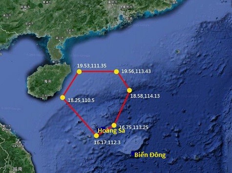 Phạm vi cuộc tập trận Trung Quốc đang triển khai từ 5/4 đến 11/4 theo tọa độ họ công bố, bao gồm 1 phần quần đảo Hoàng Sa thuộc chủ quyền Việt Nam. Ảnh: Đa Chiều.