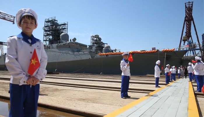 Lễ hạ thủy một tàu quân sự lớp Gepard Nga đóng cho Việt Nam, ảnh: Getty Images.