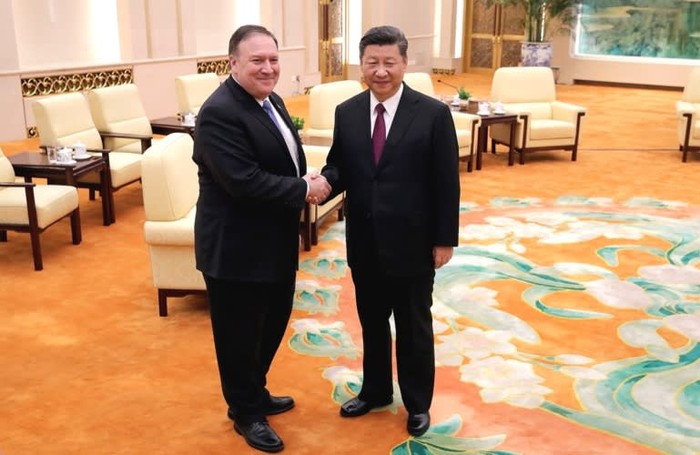 Ngày 14/6, Ngoại trưởng Mỹ Mike Pompeo tới Bắc Kinh thông báo cho ông Tập Cận Bình kết quả thượng đỉnh Mỹ - Triều, điều Chủ tịch Trung Quốc đã biết trước. Ảnh: Nikkei Asian Review.