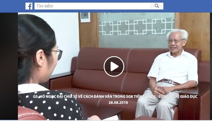 Ảnh chụp màn hình đoạn video nhà báo kênh VTC14 phỏng vấn Giáo sư Hồ Ngọc Đại ngày 28/8/2018 đang được chia sẻ mạnh mẽ trên mạng xã hội.