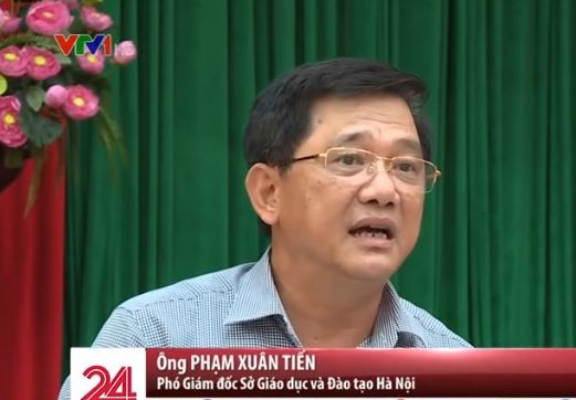 Phó giám đốc Sở Giáo dục và Đào tạo Phạm Xuân Tiến phát biểu về đề án thực hiện chương trình sữa học đường trên địa bàn Thủ đô tại giao ban báo chí Thành ủy Hà Nội ngày 25/9. Ảnh chụp màn hình.