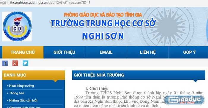 Ảnh chụp màn hình website Trường trung học cơ sở Nghi Sơn, xã Nghi Sơn huyện Tĩnh Gia tỉnh Thanh Hóa.