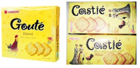 Bánh Orion Goute (trái). Bánh Original Castie (phải). Nhìn hai mẫu bánh này người xem khó tránh khỏi một cảm giác đồng điệu