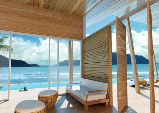 Khu nghỉ dưỡng 5 sao này có 50 villa bằng gỗ nằm trên bãi biển dài 1,6 km thiết kế theo phong cách đơn giản nhưng sang trọng.