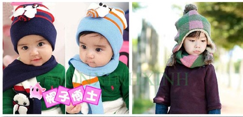 Bộ khăn mũ len cho bé trai phong cách Hàn Quốc.