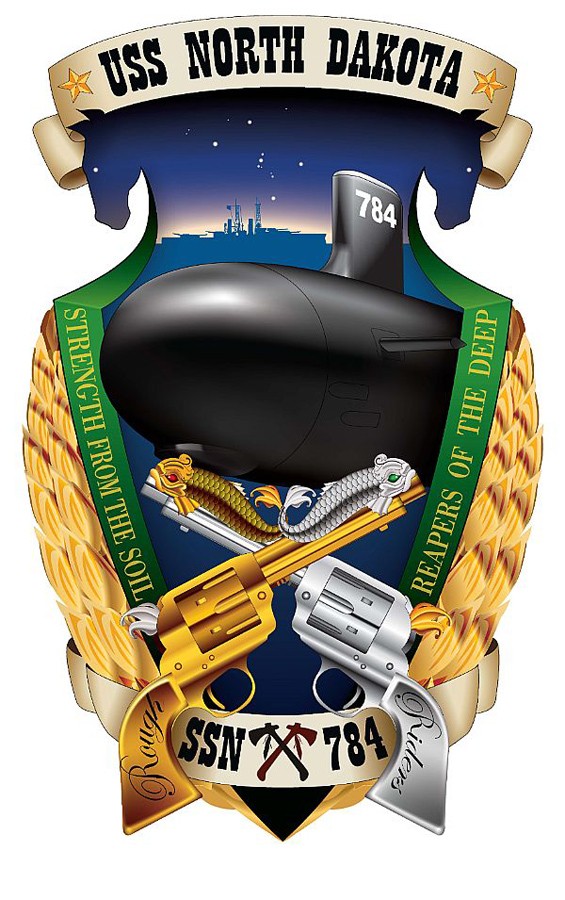 Công bố Logo chính thức của tàu ngầm tấn công tàu lớp Virginia USS North Dakota (SSN 784) vào ngày 24 tháng 8 năm 2012. Logo thể hiện sức mạnh, tinh thần chiến đấu của các chiến binh tàu ngầm.