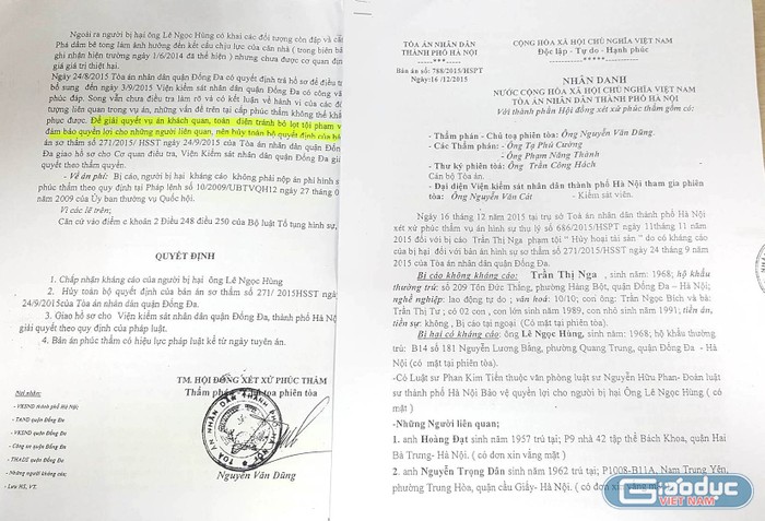 Hội đồng xét xử Tòa án nhân dân TP. Hà Nội đã yêu cầu Cơ quan CSĐT Công an quận Đống Đa tiến hành điều tra bổ sung để đưa các đối tượng Phong, Dân, Đạt vào vụ án tại Bản án số 788/2015/HSPT ngày 16/12/2015.