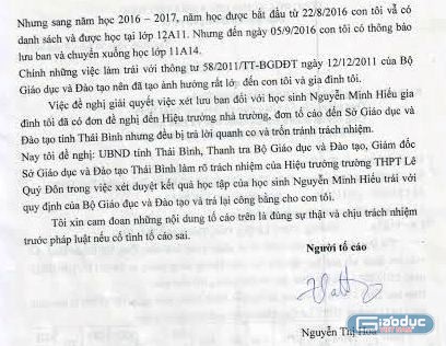 Gia đình bà Nguyễn Thị Hoa cùng một số phụ huynh rất bức xúc trước việc xét duyệt kết quả học tập của trường THPT Lê Qúy Đôn