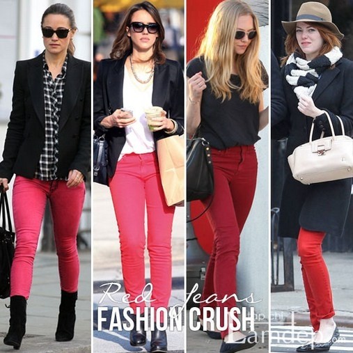 Xu hướng jeans đỏ dang được các Sao Hollywood yêu chuộng.