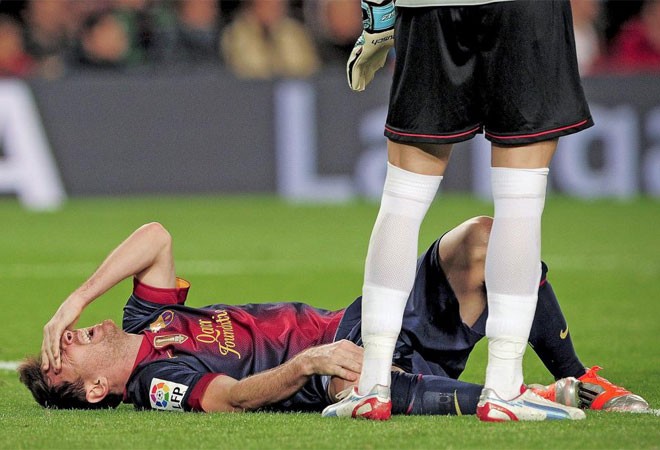 Messi dính chấn thương ở trận đấu với Celta Vigo. Đây cũng là trận đấu M10 'tịt ngòi'.