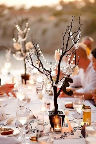 Những buổi tiệc nhẹ nhàng sẽ không thiếu được ánh nến lung linh. Vì vậy, thay vì trang trí nến trên bàn, bạn hãy tạo sự độc đáo cho không gian tiệc nhà mình bằng cách treo nến lên cành cây.