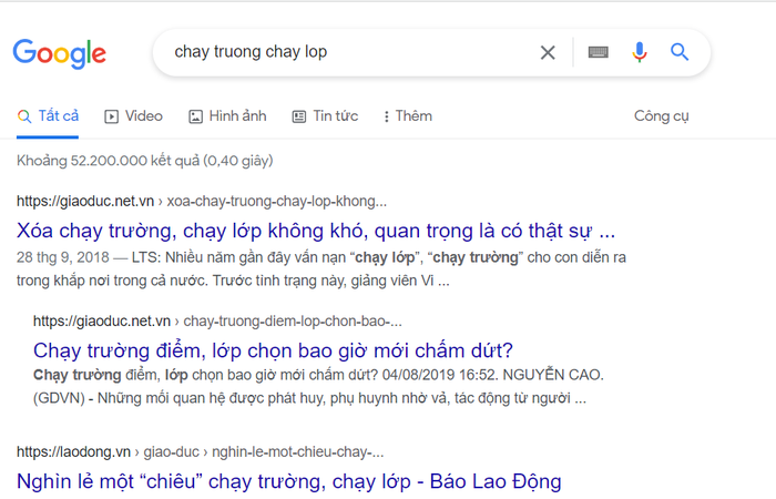 Ảnh chụp màn hình kết quả tìm kiếm trên Google - Ảnh Nguyễn Nhật Minh