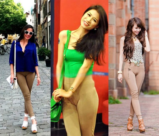 Người mẫu Chung Thục Quyên, Trang Trần và 'hot girl' Sam đều thiếu tinh tế khi diện quần màu sáng quá bó sát kết hợp cùng áo ngắn.