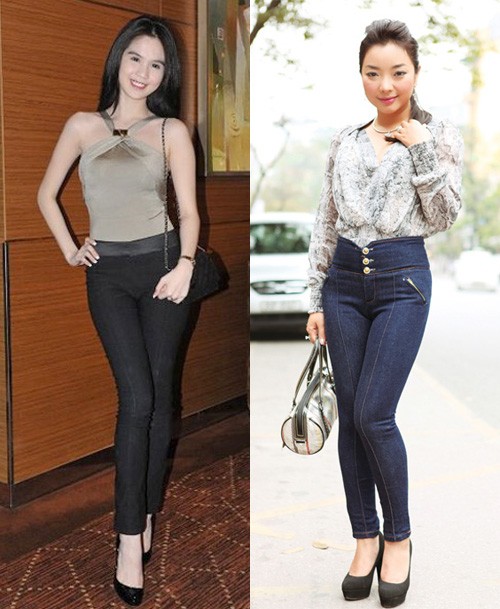 'Nữ hoàng nội y' Ngọc Trinh và ca sĩ Phương Anh đều rất cá tính trong chiếc quần tregging chất liệu jeans.