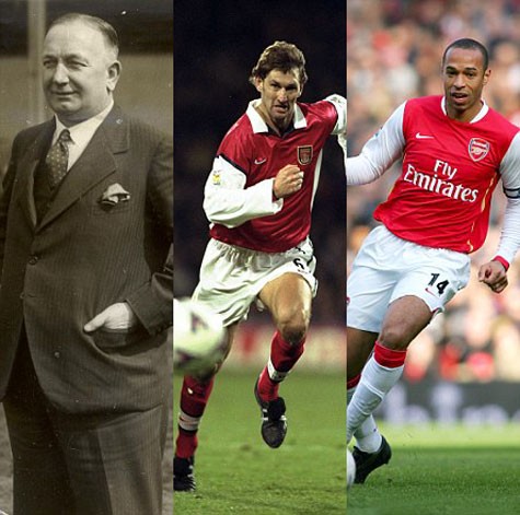 3 huyền thoại sẽ được Arsenal dựng tượng (từ trái sang): Herbert Chapman, Tony Adams và Thierry Henry