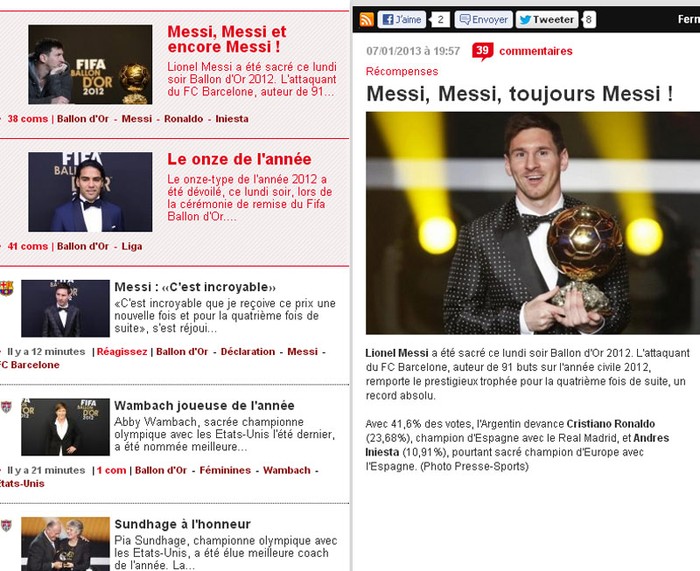 Tạp chí France Football giật tít lớn: “Messi, Messi, luôn luôn là Messi!”.