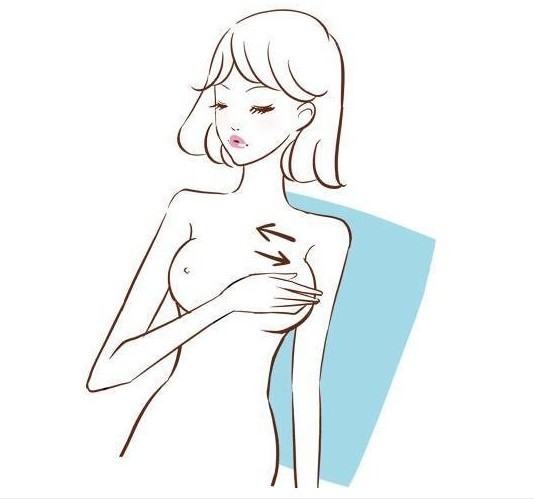 Bước 5: Nằm ngửa, dùng một gối đệm kê một bên sườn ngực, dùng bốn đầu ngón tay tiếp tục kiểm tra ngực có khối u hay không?