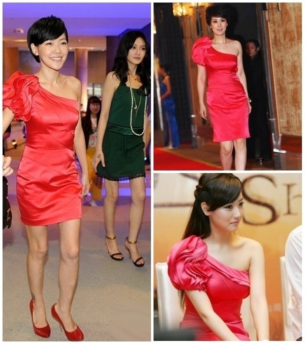 Rực rỡ với váy đỏ lệch vai ba người đẹp Tiểu S, Hải Thanh và Bạch Băng đều thể hiện được vẻ nữ tính của mình. Xem thêm: Sao Hàn "giơ" bằng chứng: Tôi đẹp hoàn toàn tự nhiên (P2)