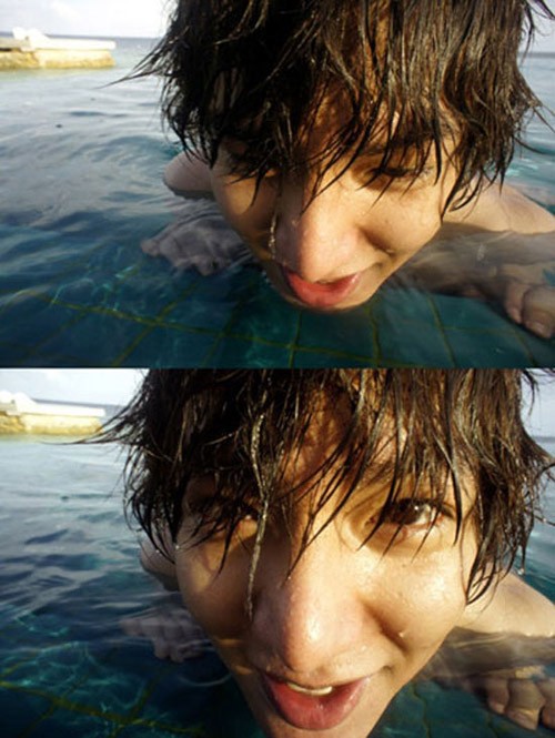 Lee Min Ho đang biểu hiện cảm xúc sảng thoái khi bơi chăng?
