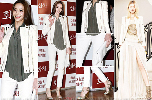 Chiếc áo khoác trắng "búp bê" Han Chae Young mặc nằm trong bộ sưu tập Resort 2012 của nhãn hàng Balmain.