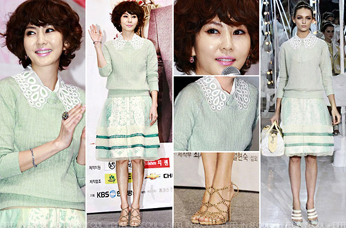 Trong buổi họp báo nữ diễn viên Kim Nam Joo gây chú ý với bộ trang phục có màu sắc tươi sáng có trong bộ sưu tập Xuân - Hè 2012 của Louis Vuitton.