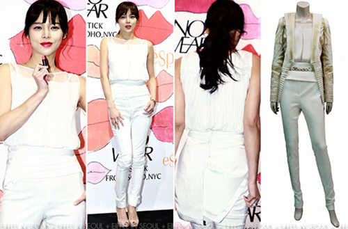 "Hoa hậu dao kéo" Park Si Yeon thanh lịch với bộ jumpsuit nằm trong bộ sưu tập Xuân - Hè 2012 của Jigott.