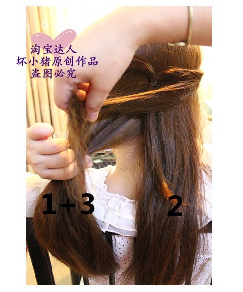 Bỏ phần tóc ba gộp với phần tóc 1 thành một phần.