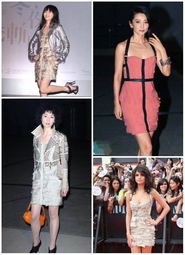 Tôn Yến Tư, Lý Băng Băng, Trương Mạn Ngọc và Selena Gomez bất chấp tuổi tác cùng diện chung một kiểu váy.